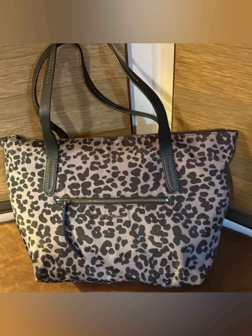 Cole Haan Gray Leopard Print Tote with Black Leather Handles